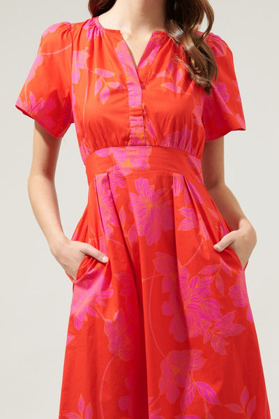 Hibiscus Flutter Sleeve Dress
