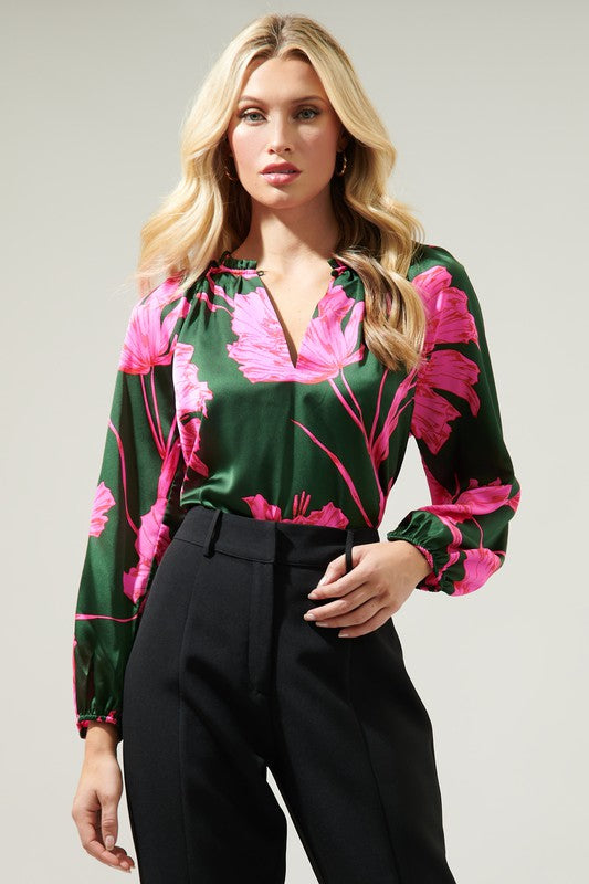 Satin Hibiscus Blouse