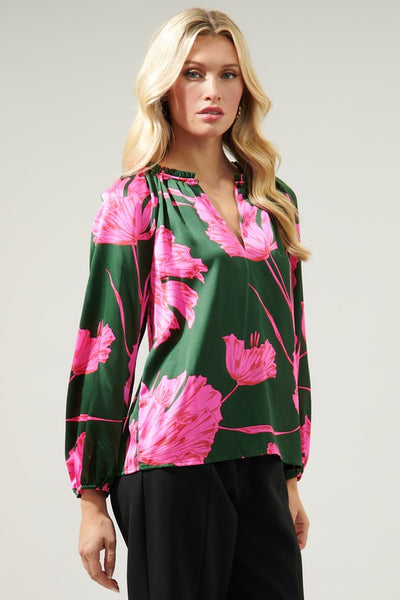 Satin Hibiscus Blouse