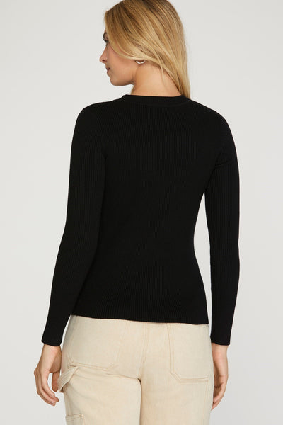 Ribbed Crewneck Knit Top