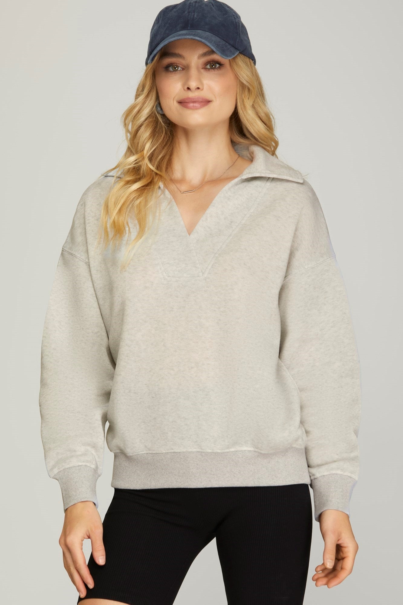 Collared V-Neck Sweatshirt