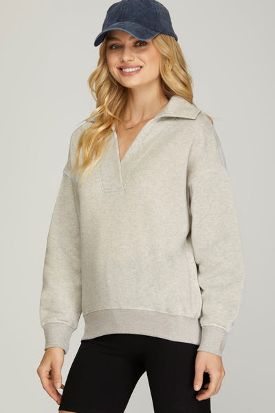 Collared V-Neck Sweatshirt