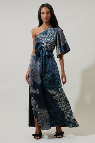 Geo Print One Shoulder Dress