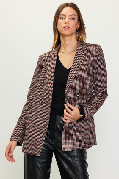 Honey Plaid Double Breasted Blazer