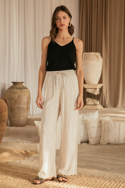 Linen Blend Striped Pants