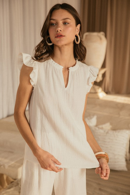 Keyhole Gauze Top - 2 Colors