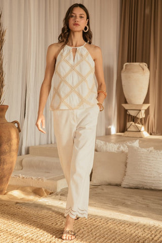 Embroidered Diamond Halter Tank