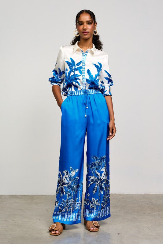 Palm Tree Border Satin Pants
