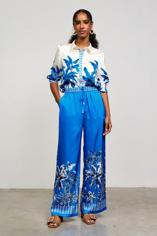 Palm Tree Border Satin Pants
