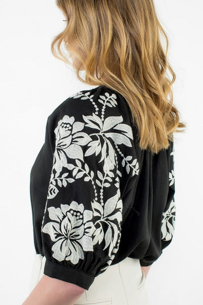 Embroidered Floral Puff Sleeve Top