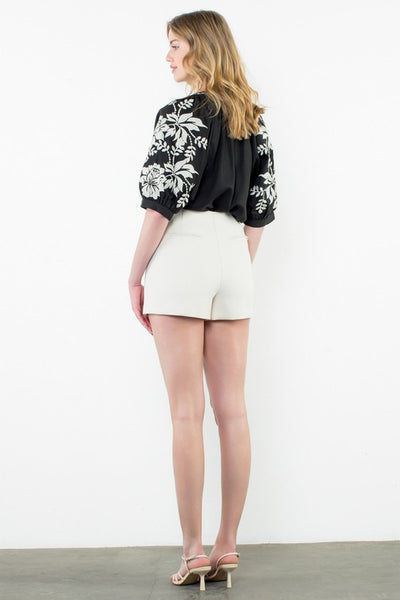 Embroidered Floral Puff Sleeve Top