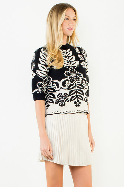 Contrast Leaves Knit Top