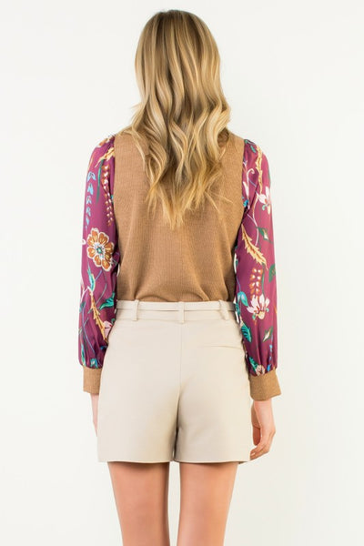 Floral Satin Sleeve Top - 2 Colors