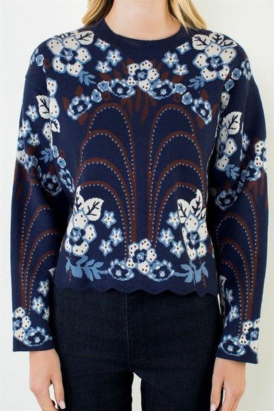 Floral Nights Scallop Hem Sweater