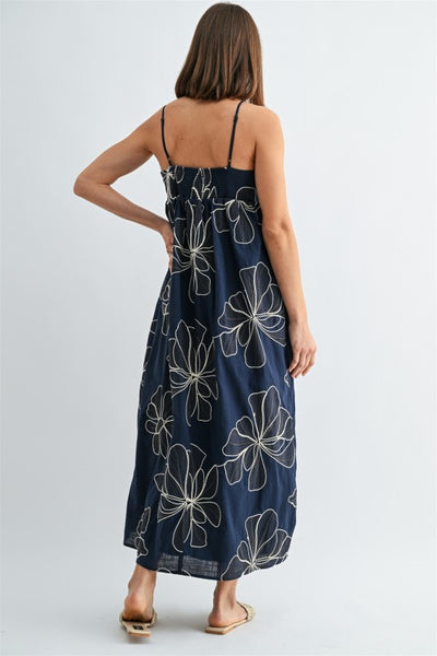 Embroidered Contrast Flower Maxi Dress
