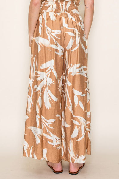Contrast Floral Wide Leg Pants - 2 Colors