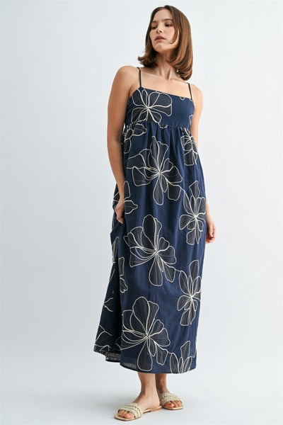 Embroidered Contrast Flower Maxi Dress