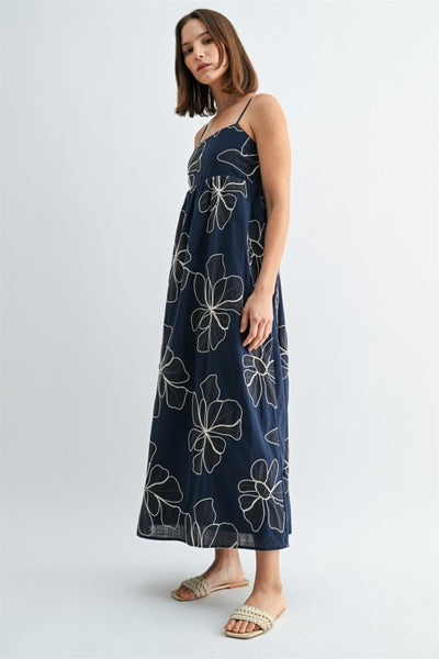 Embroidered Contrast Flower Maxi Dress