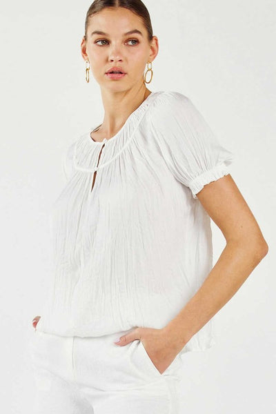Crinkle Ruched Button Top