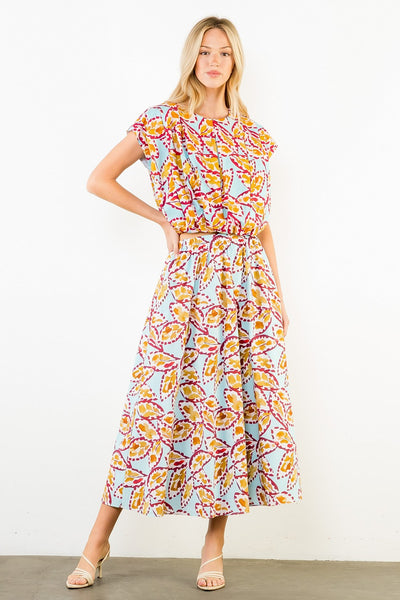 Pleated Print Bubble Hem Top
