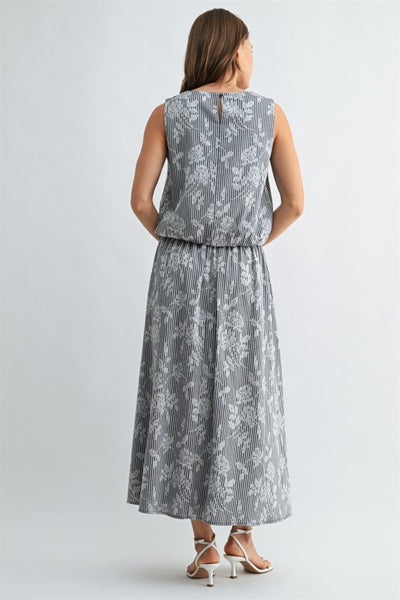 Floral Jacquard Striped Bubble Hem Top