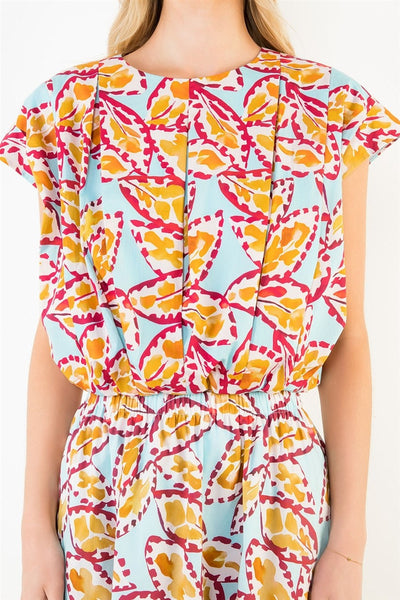 Pleated Print Bubble Hem Top