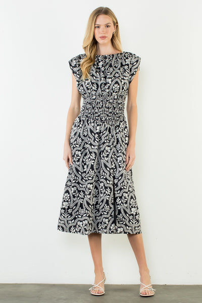 Contrast Petals Smocked Midi Dress