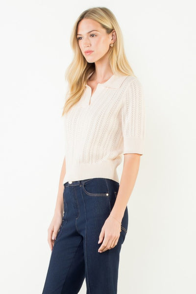 Collared Pointelle Knit Top