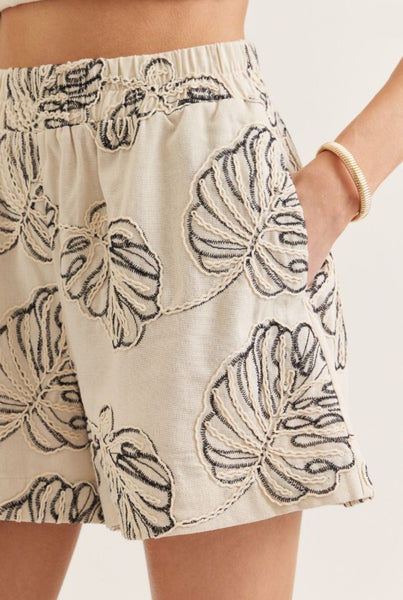 Embroidered Leaf Shorts - 2 Colors