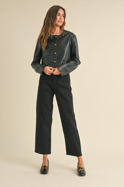 Vegan Leather Button Jacket