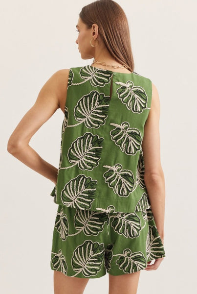 Embroidered Leaf Tank