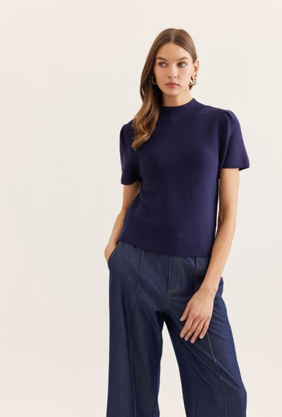 Flutter Sleeve Ribbed Knit Top - 2 Colors