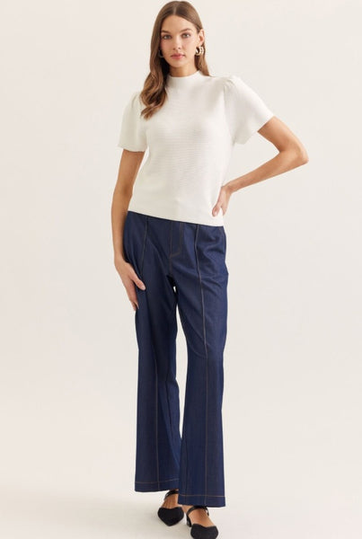 Flutter Sleeve Ribbed Knit Top - 2 Colors