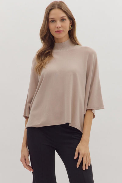 Mock Neck Dolman Sleeve Knit Top - More Colors