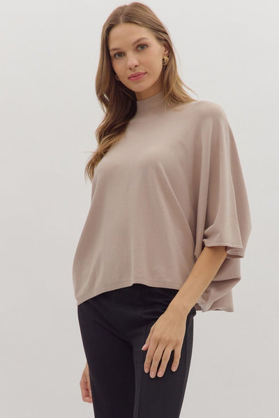 Mock Neck Dolman Sleeve Knit Top - More Colors