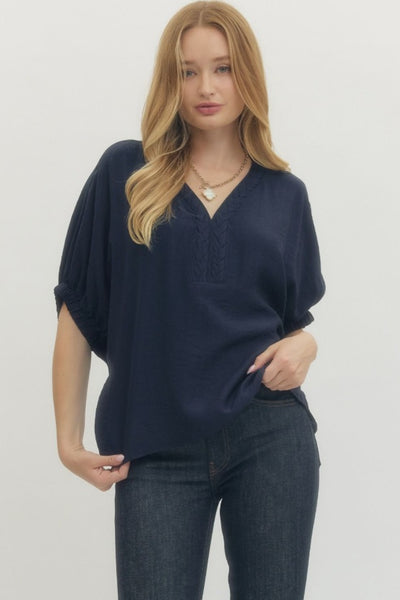 Trenza Detail V-Neck Top - 2 Colors