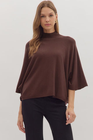 Mock Neck Dolman Sleeve Knit Top - More Colors