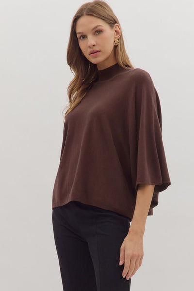 Mock Neck Dolman Sleeve Knit Top - More Colors