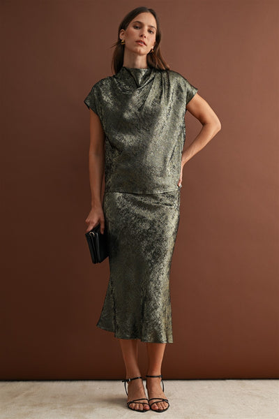 Metallic Midi Skirt
