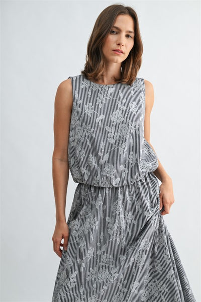 Floral Jacquard Striped Bubble Hem Top