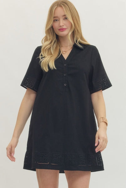 Eyelet Trim Shirt Dress