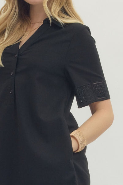 Eyelet Trim Shirt Dress