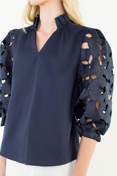 Lace Sleeve V-Neck Top