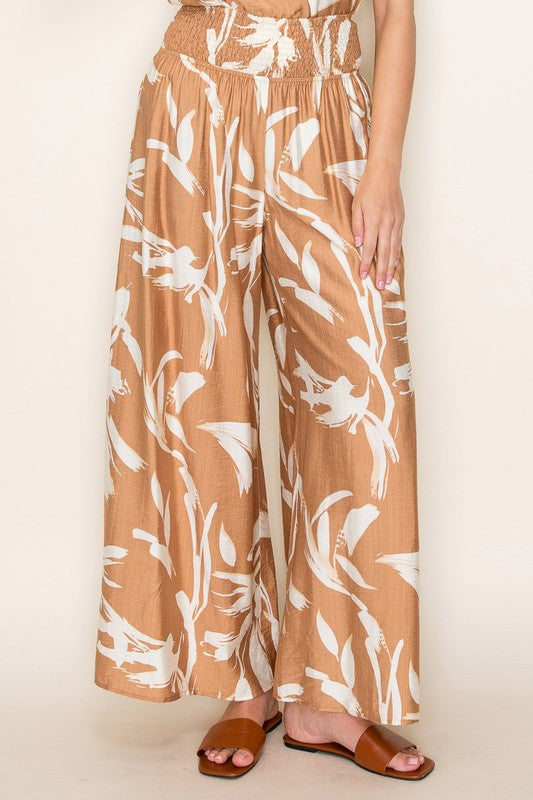 Contrast Floral Wide Leg Pants - 2 Colors