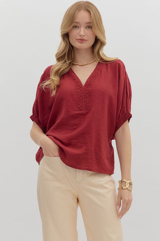 Trenza Detail V-Neck Top