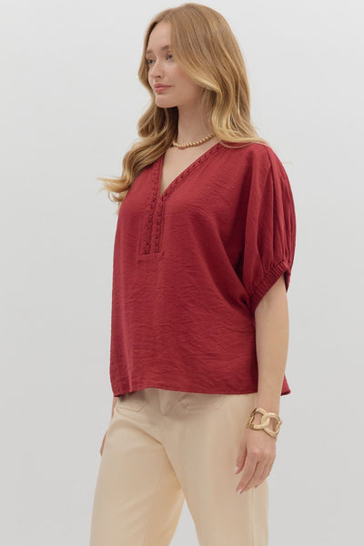 Trenza Detail V-Neck Top