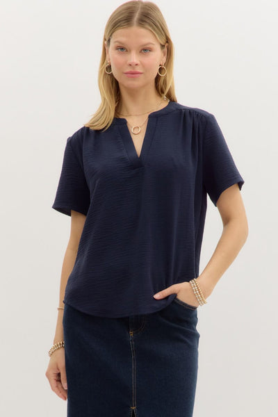 Shirred Shoulder V-Neck Top - 2 Colors