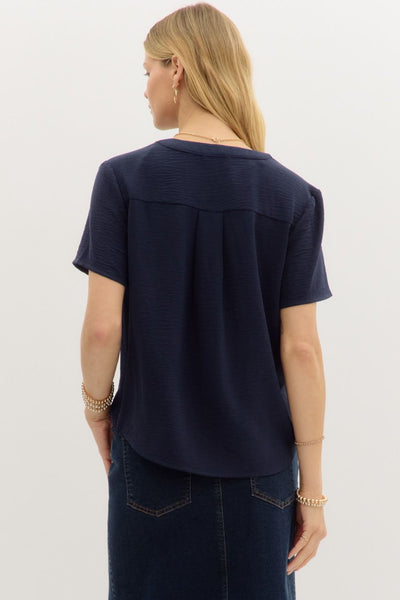 Shirred Shoulder V-Neck Top - 2 Colors