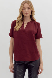 Shirred Shoulder V-Neck Top - 2 Colors