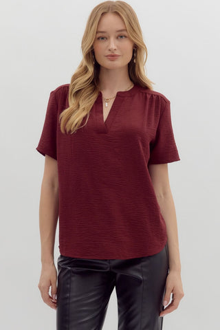Shirred Shoulder V-Neck Top - 2 Colors